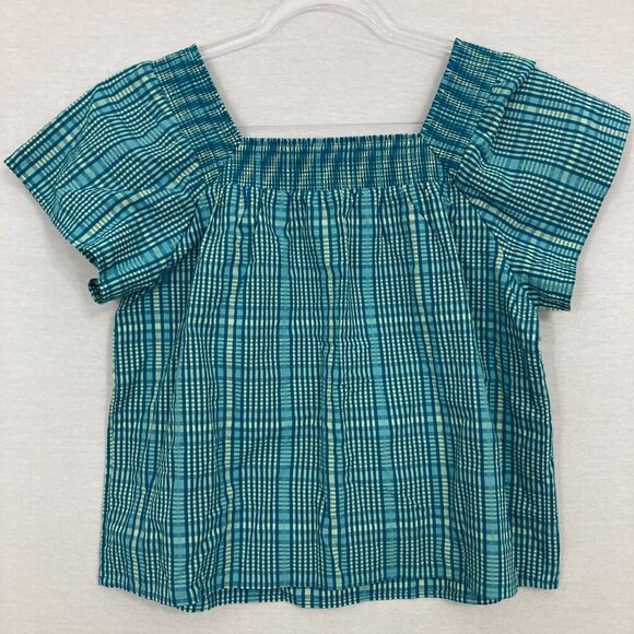 Rails Blue Green Augusta Mini Check Square Neck Top Small - Picture 10 of 11